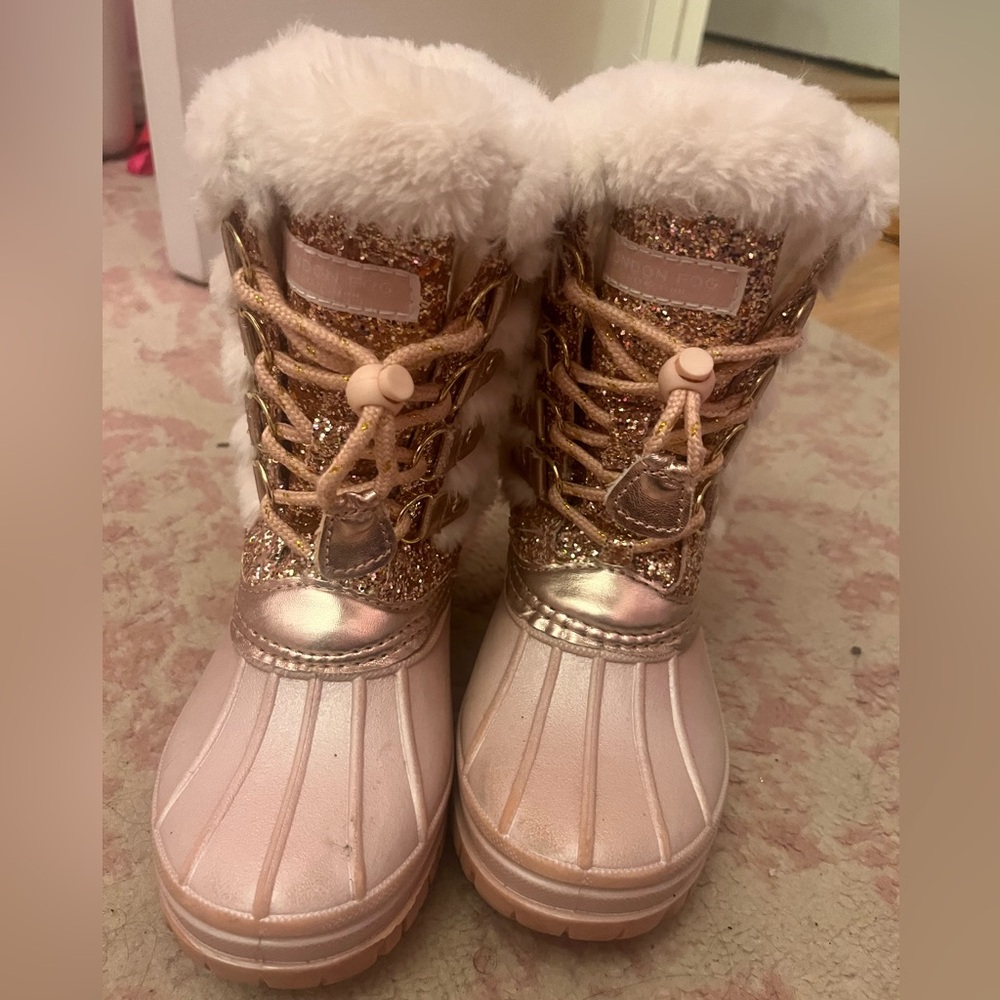 London Fog Pink Glitter Kids Snow Boots